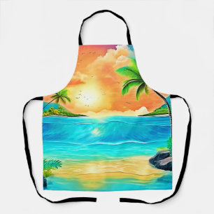 Tropical Sunset Paradise Beach View Apron
