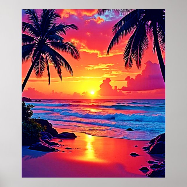 Tropical Sunset Paradise Design Poster (Front)