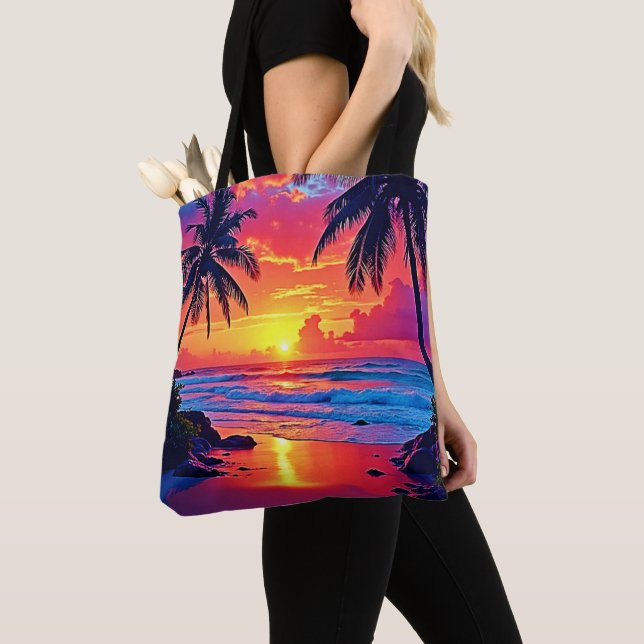Tropical Sunset Paradise Design Tote Bag (Close Up)