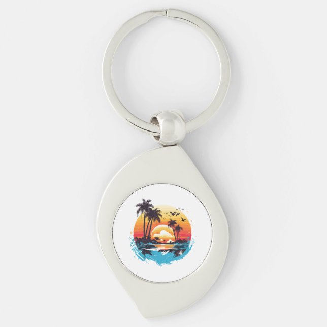 Tropical Sunset Paradise Key Ring (Front)