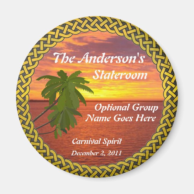 Tropical Sunset Personalised Stateroom Door Marker Magnet (Front)