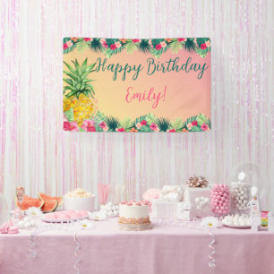 Tropical Sunset Pineapple Girls Happy Birthday  Banner