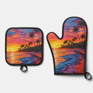Tropical Sunset Pot Holder Oven Mitt & Pot Holder Set