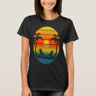 Tropical Sunset Reflective Ocean Palm Trees Beach T-Shirt