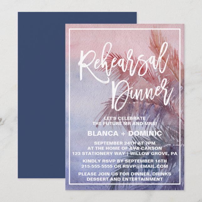 Tropical Sunset Rehearsal Dinner Invitation (Front/Back)
