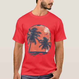 Tropical Sunset Retreat With Soaring Birds funny T-Shirt