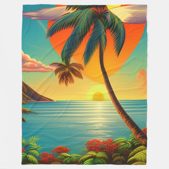 Tropical Sunset Romantic Beach Retreat Fleece Blanket (Front)