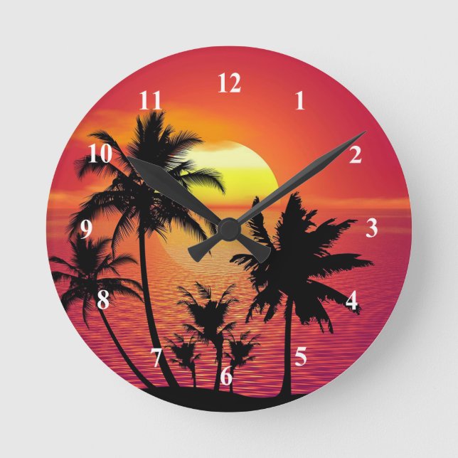 Tropical Sunset Round Clock (Front)