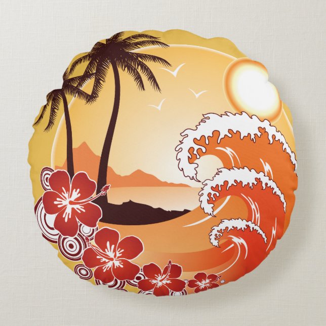 Tropical Sunset Round Cushion (Front)