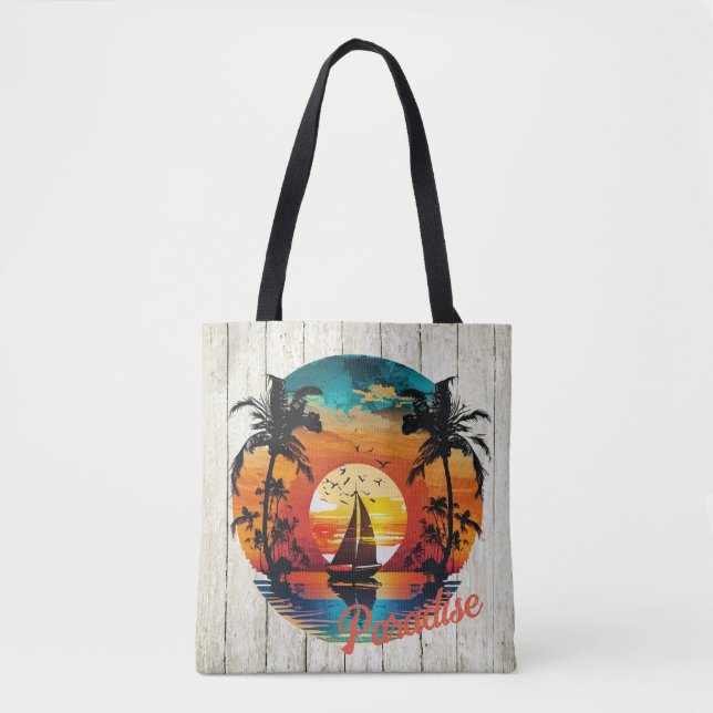 Tropical Sunset Sailing Beach Palms Tote Bag (Front)