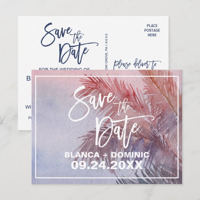 Tropical Sunset Save the Date Announcement Postcard (Front/Back)