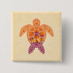 Tropical Sunset Sea Turtle Design 15 Cm Square Badge