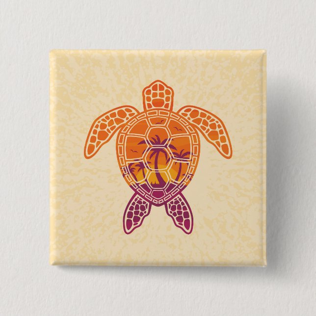 Tropical Sunset Sea Turtle Design 15 Cm Square Badge (Front)