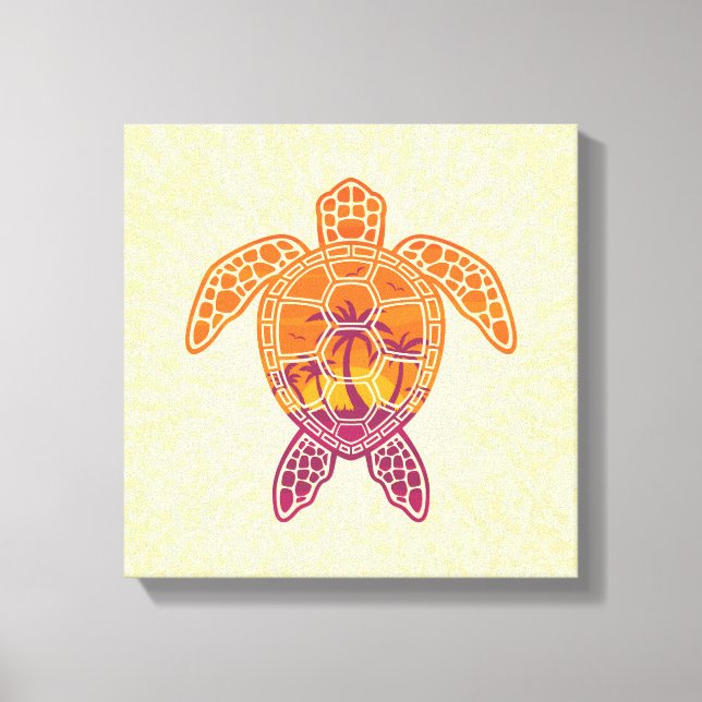 Tropical Sunset Sea Turtle Design Canvas Print (Front)