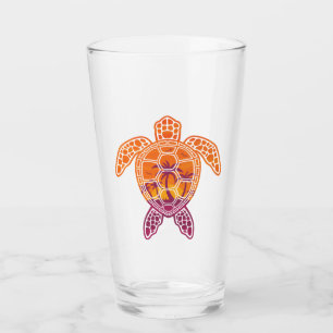 Tropical Sunset Sea Turtle Design Glass