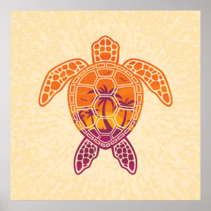 Tropical Sunset Sea Turtle Design Poster