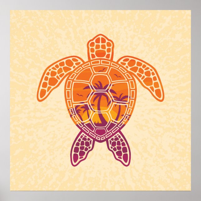 Tropical Sunset Sea Turtle Design Poster (Front)