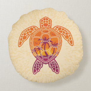 Tropical Sunset Sea Turtle Design Round Cushion