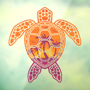 Tropical Sunset Sea Turtle Design Window Cling