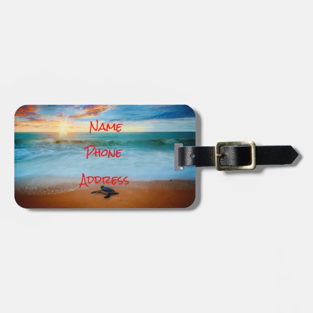 Tropical Sunset Sea Turtle Sandy Beach Luggage Tag (Front Horizontal)