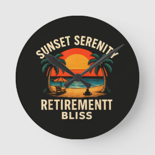Tropical Sunset Serenity Retirement Beach Scene Round Clock