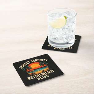 Tropical Sunset Serenity Retirement Beach Scene Square Paper Coaster