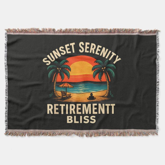 Tropical Sunset Serenity Retirement Beach Scene Throw Blanket (Front)