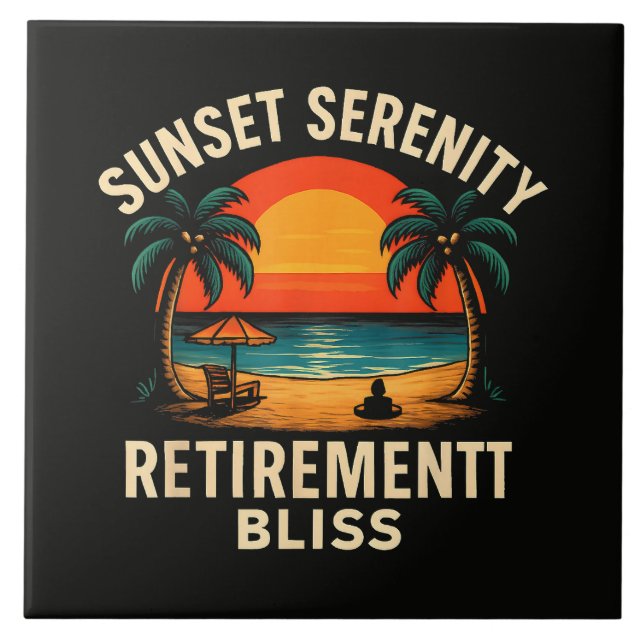 Tropical Sunset Serenity Retirement Beach Scene Tile (Front)