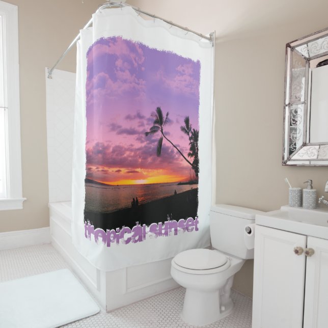 Tropical Sunset Shower Curtain (In Situ)