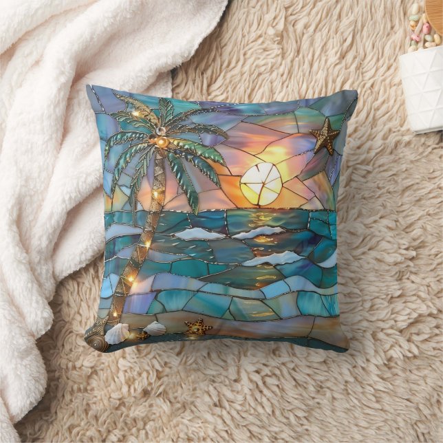 Tropical Sunset Stained Glass Pillow (Blanket)