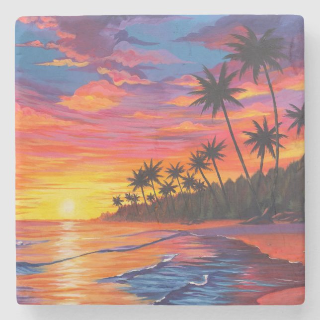 Tropical Sunset Stone Beverage Coaster (Front)