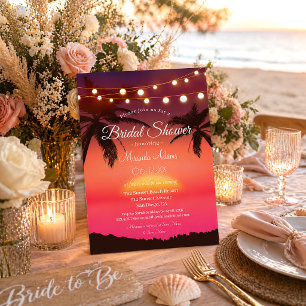 Tropical Sunset String Lights Beach Bridal Shower Invitation