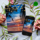 Tropical Sunset String Lights Palm Beach Wedding Invitation<br><div class="desc">Capture the essence of your beach wedding with our Custom Tropical Sunset String Lights Palm Beach Wedding Invitation. This handcrafted piece, designed with love by Mylini Design, embodies the serene beauty of a tropical sunset and the hypnotising allure of string lights, promising to make your guests look forward to your...</div>
