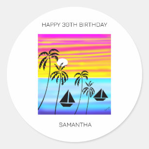 Tropical Sunset Sunset Ocean Sailing Birthday  Classic Round Sticker