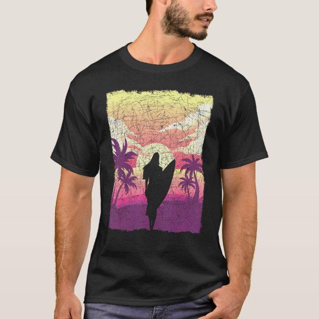 Tropical Sunset Surfer Surfboard Water Sport Surfi T-Shirt (Front)