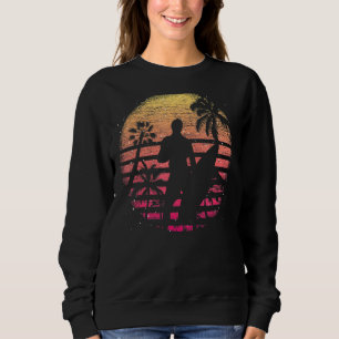 Tropical Sunset Surfer Water Sport Palm Trees Retr Sweatshirt