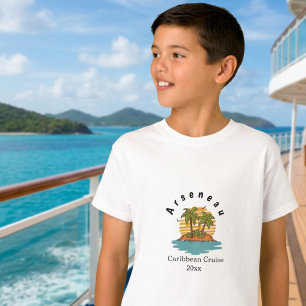 Tropical Sunset Teal cruise vacation Personalise T-Shirt