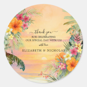 Tropical Sunset Thank You Wedding Sticker