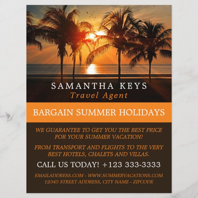 Tropical Sunset Vacation, Travel Agent Advertising Flyer (Front)