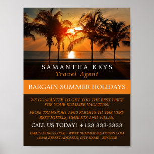 Tropical Sunset Vacation, Travel Agent Advertising Poster
