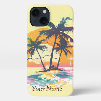 Tropical Sunset Vibes – Palm Trees & Beach Design iPhone 13 Case
