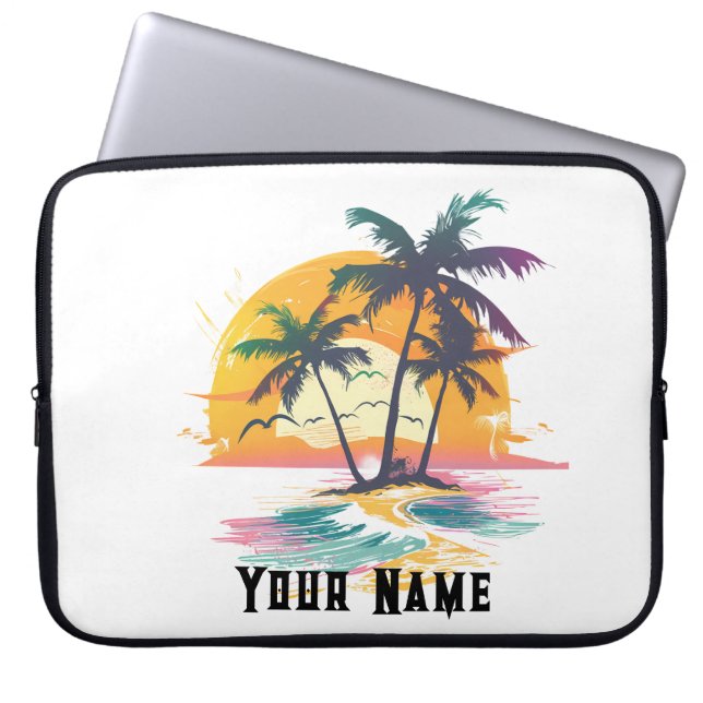 Tropical Sunset Vibes – Palm Trees & Beach Design Laptop Sleeve (Front)