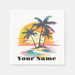 Tropical Sunset Vibes – Palm Trees & Beach Design Napkin