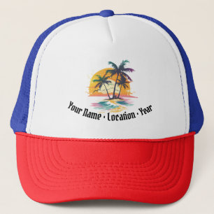Tropical Sunset Vibes – Palm Trees & Beach Design Trucker Hat