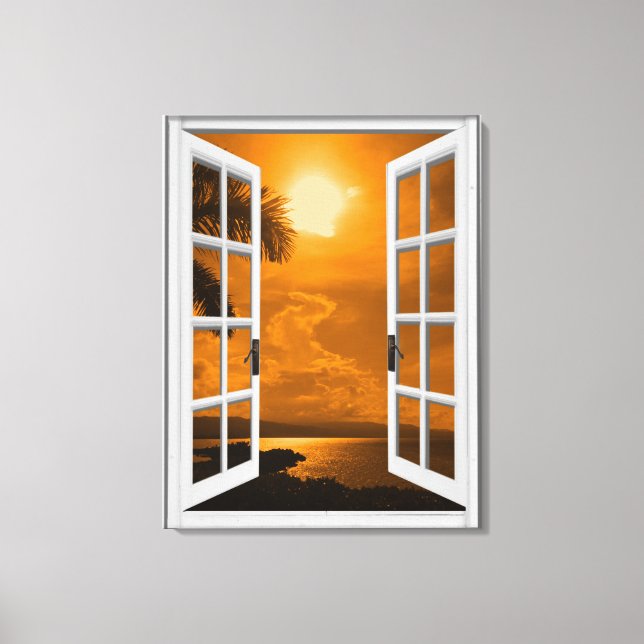 Tropical Sunset View Artificial Window Canvas Print (Front)