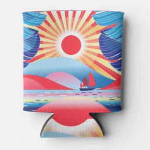Tropical sunset: vintage palm landscape. can cooler