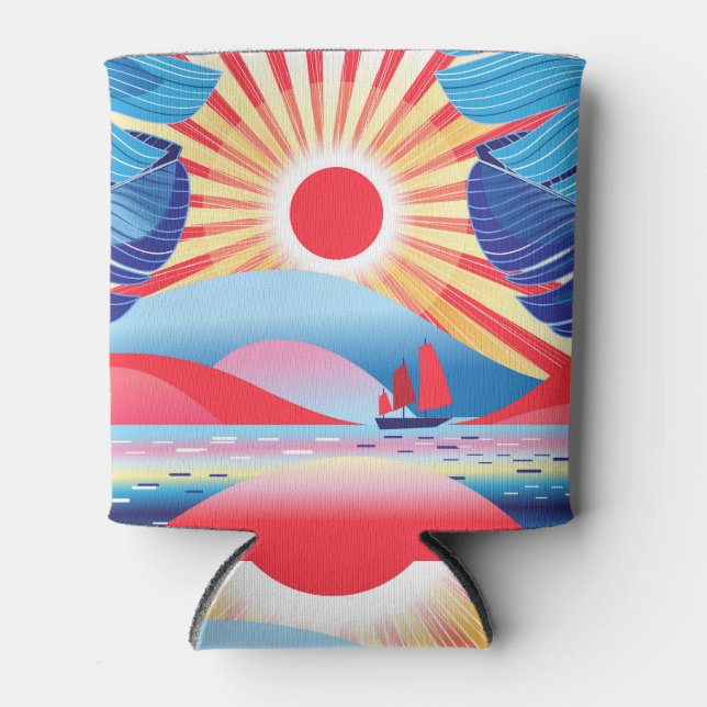 Tropical sunset: vintage palm landscape. can cooler (Front)