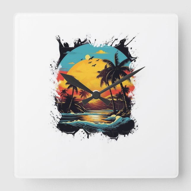 Tropical Sunset Wall Clock  (Front)