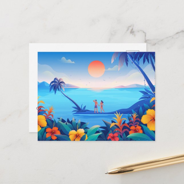Tropical Sunset – Warm Holiday Postcard (Front/Back In Situ)