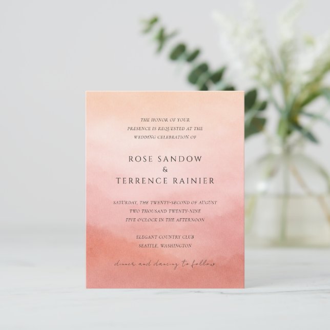 Tropical Sunset Watercolor Elegant Wedding Invite (Standing Front)